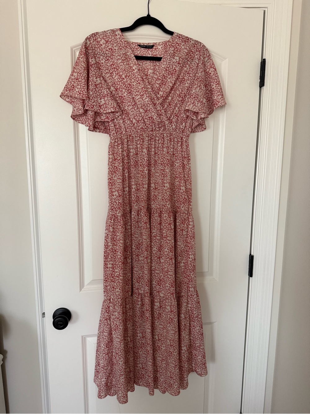 Red and White Ditsy Floral Maxi Dress